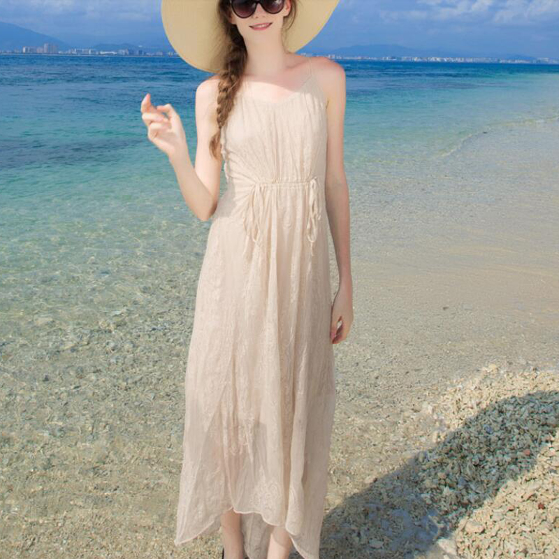 Women 100 Silk dress Beach dress 100% Natural Silk solid beige dress Holiday summer dresses